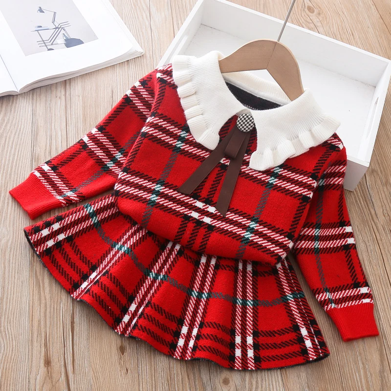 

IENENS Baby Girls Sweaters Clothes Set Winter Wool Clothing Kids Knitted Coat + Tutu Skirt Outfit 2-6 Years Child Sweater Suits