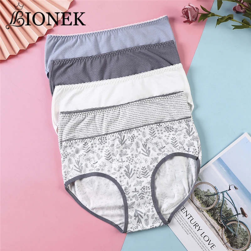 

BIONEK 1Pcs Cotton Panties Women's Underwear Skin-friendly L-XL Soft Seamless Underpants Bow Badge Panty Solid Color Lingerie W
