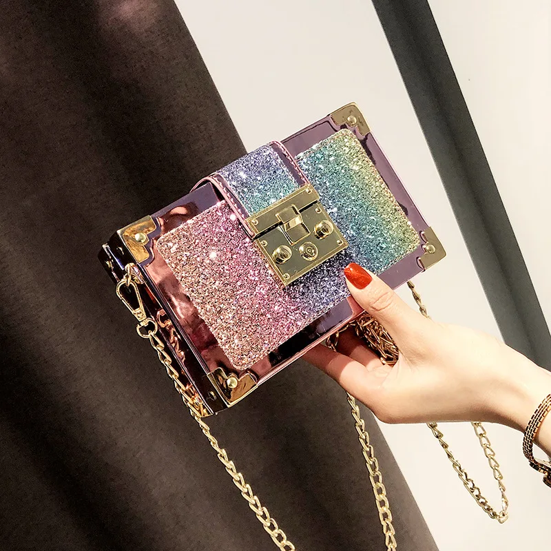 

2020 New Women Bag Fashion Sequins Tide Cool Wild Shoulder Messenger Bag Chain Small Square Bags Female Handbag Crossbody Bag