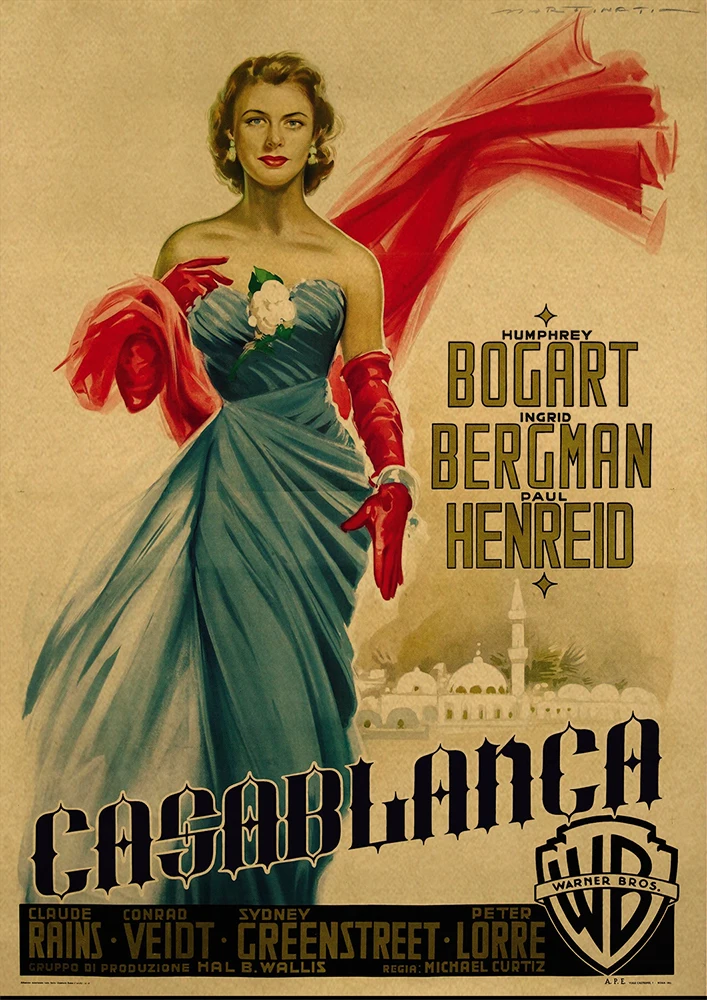 Casablanca Movie Poster, декоративная наклейка, плакат из крафт-бумаги, наклейка на стену, винтажная Наклейка на стену, настенный стикер по фильму - Цвет: 13
