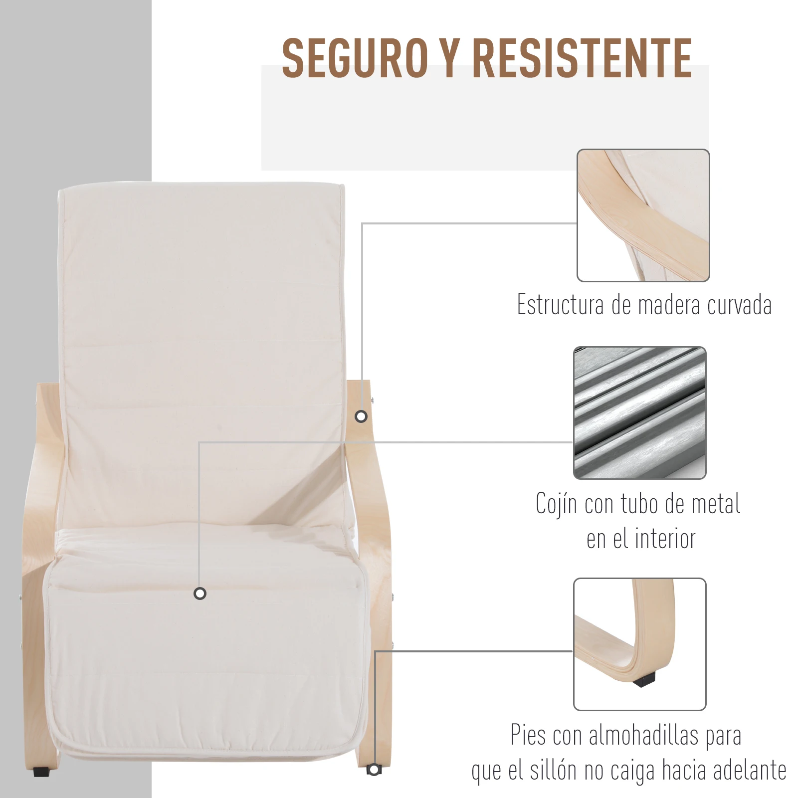 HOMCOM Sillon de Relax Silla Madera Abedul Reposapiernas a 5 Niveles 2 цвета (бежевый) |