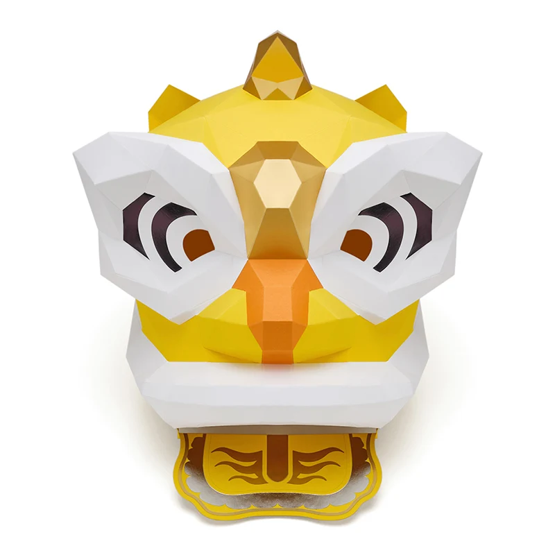 

3D Paper Chinese Lion Dance Head Mask Headgear Animal DIY Paper Card Model Home Room Decor Craft Party Halloween Cosplay Props