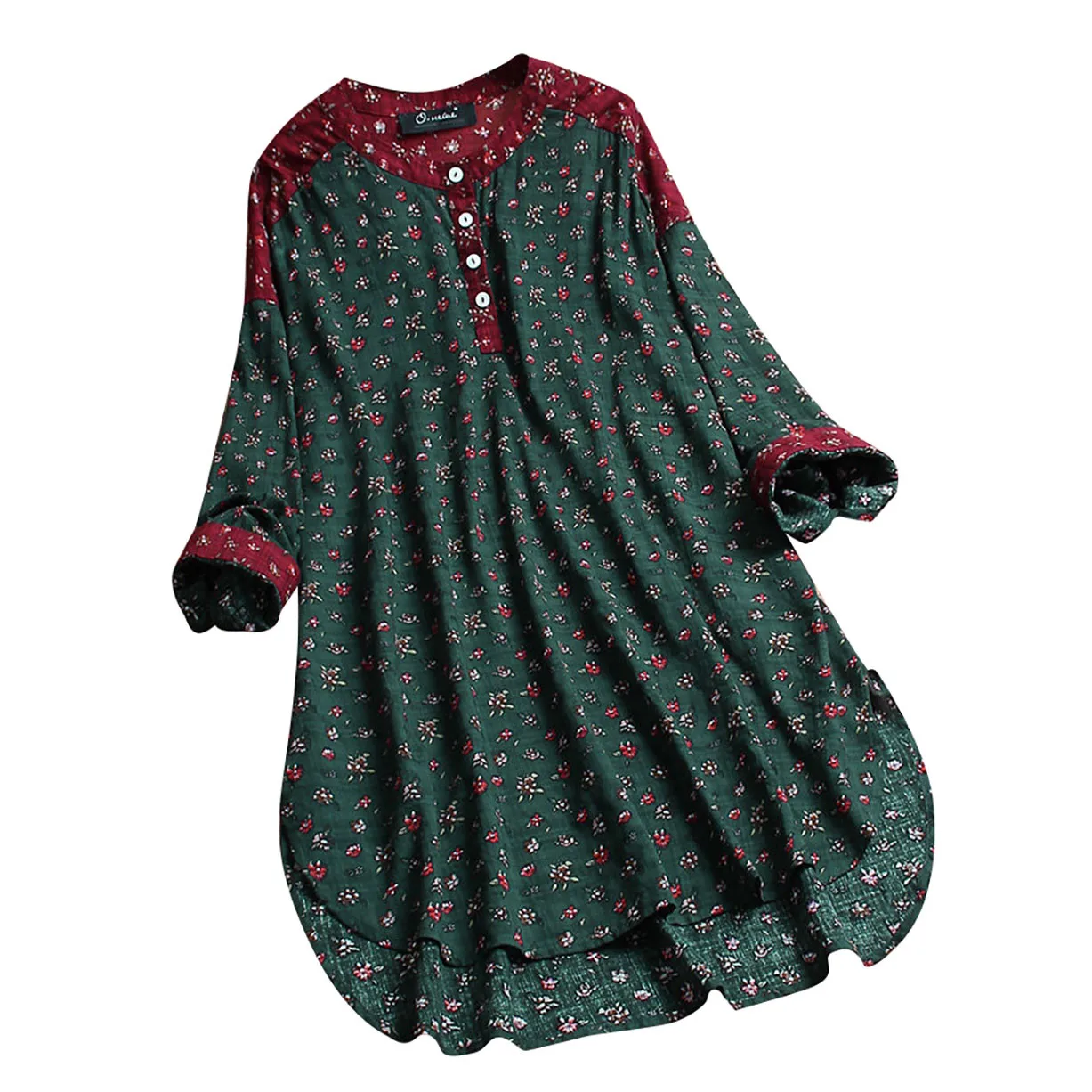 Женская винтажная блузка с цветочным принтом Лоскутная рубашка длинным рукавом