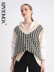 Женский трикотажный жилет KPYTOMOA, винтажный свитер большого размера с рисунком гусиные лапки, без рукавов, с боковыми разрезами, шикарные топы