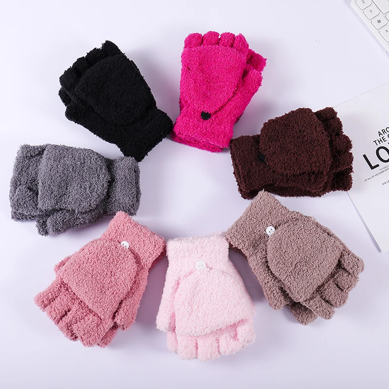 Зимние унисекс для девочек и женщин теплые зимние женские перчатки без пальцев с