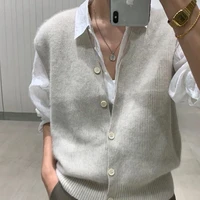 4 colors sweater vest women fall spring chic v neck elegant pure teen sleeveless knitwear retro loose female clothes office lady