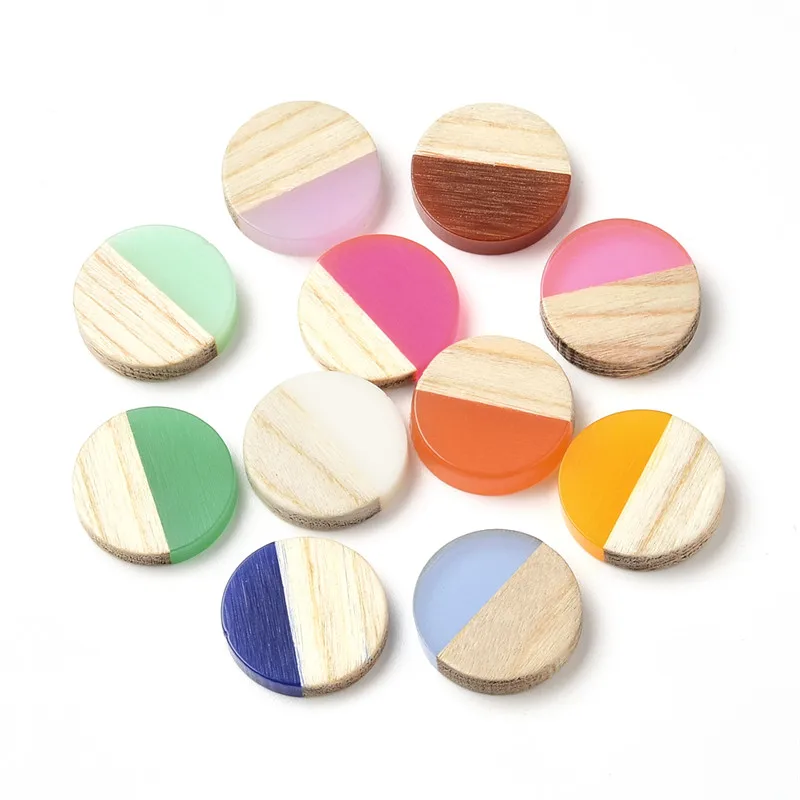

20PCS Round Shape Splicing Jewelry Accessories Natural Wood and Resin Stick Shape DIY Earrings Making Hand Made Earring Findings