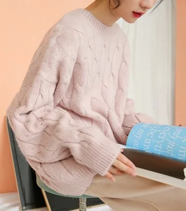 

Mozuleva Cashmere Loose Thicken Warm Pullover Sweater for Women Autumn Winter O-neck Full Sleeve Solid Knitted Jumper Femme