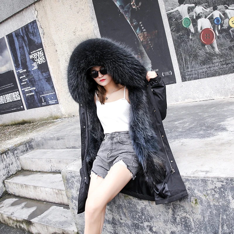 2022 New Fall Women's Real Fox Fur Jacket Casual Outer Jacket Pocket Zipper Long Sleeve Women's Trench Coat Loose Hooded Jacket