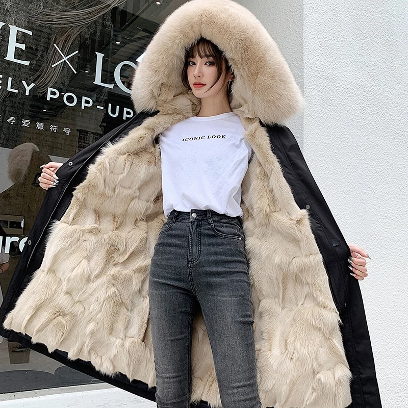 2022 New Fashion Real Fur Winter Jacket Women Fox Fur Liner Women Parkas Genuine Fur Coat Women Waterproof Warm Streetwear Loose