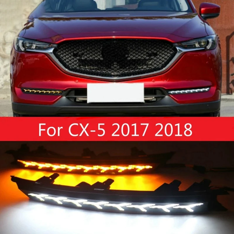 

Автомобильные светодиодные дневные ходовые огни для Mazda CX-5 CX5 CX8 CX-8 2017 2018 DRL, бампер с желтым указателем поворота