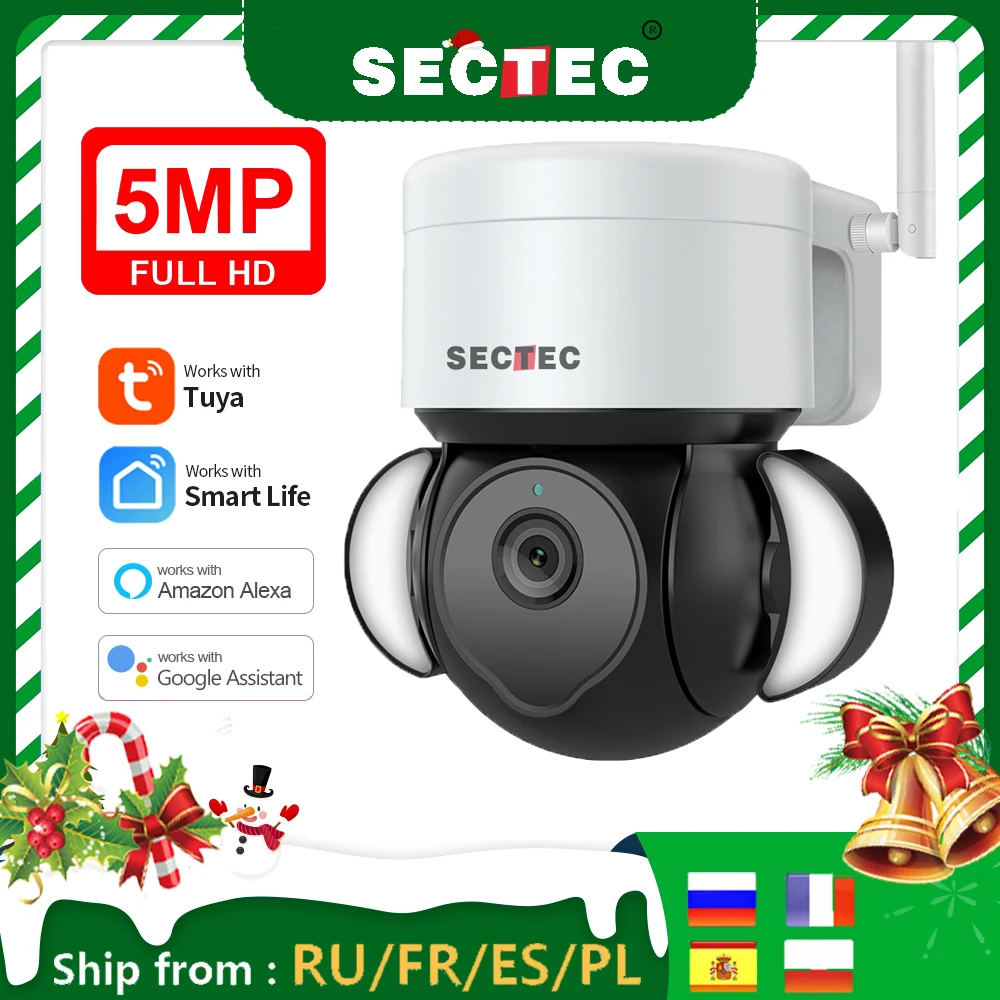 

SECTEC WIFI 5MP / 3MP Tuya Floodlight Courtyard Lighting Camera AI Mobile Detection Outdoor Security CCTV Camera Google Alexa