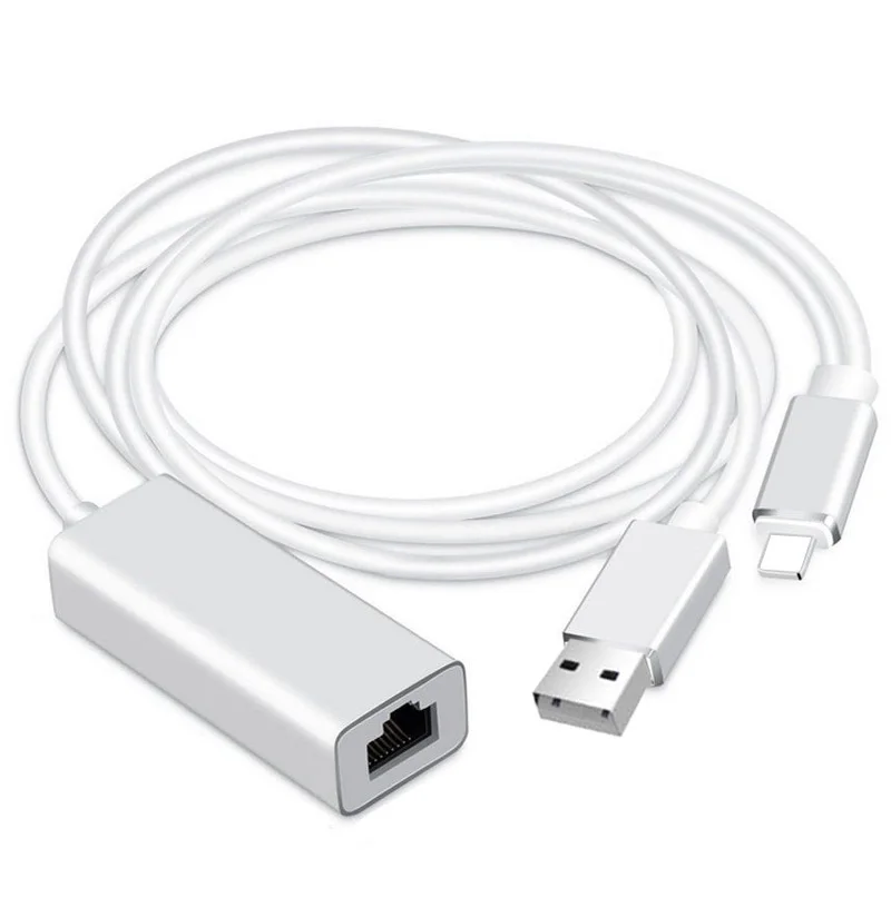 Проводной сетевой адаптер для IPhone 13 PRO MAX 11 12 Mini X XS XR 6 7 8 IPad к RJ45 Ethernet LAN с USB-портом