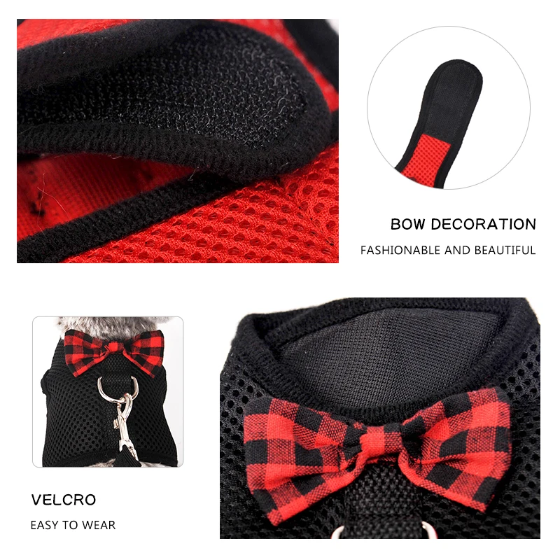 Комплект поводков для кошек регулируемый дышащий сетчатый жилет с милым бантом