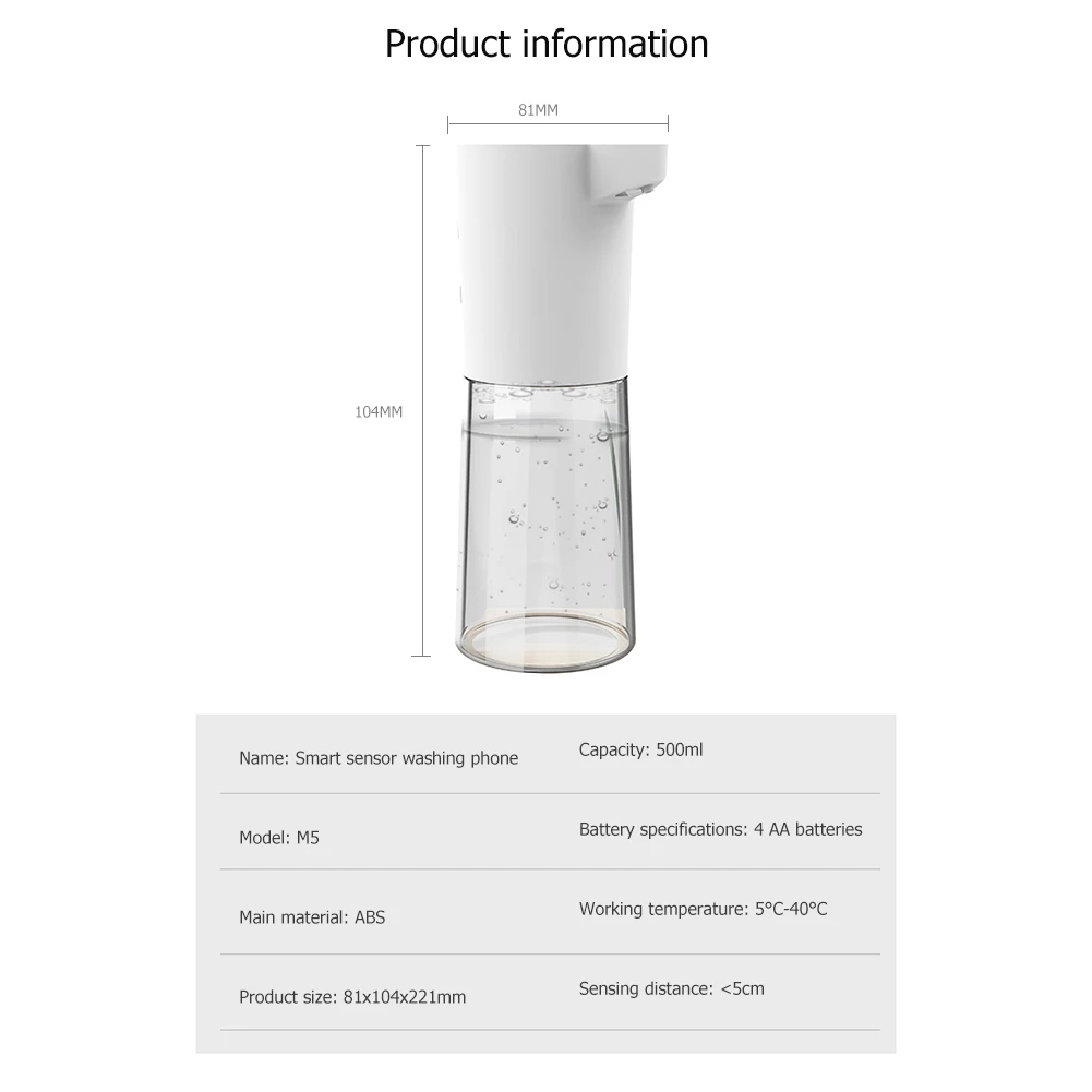 

500ml Hand Washing Soap Dispenser Automatic Soap Dispenser Touchless Smart Sensor Liquid Soap Dispenser for Kitchen Bathroom