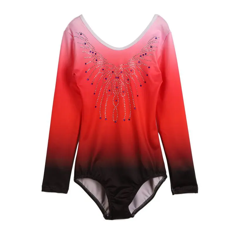 Girls Ballet Dress Gymnastics Leotard Long Sleeve Dance Patterned Gradient Body Suit Diamond Clothes Y4 | Тематическая одежда и