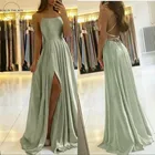 Дешевые однотонные Длинные вечерние платья с перекрещивающимися лентами 2022 сексуальные атласные вечерние платья с открытой спиной и разрезом на боку