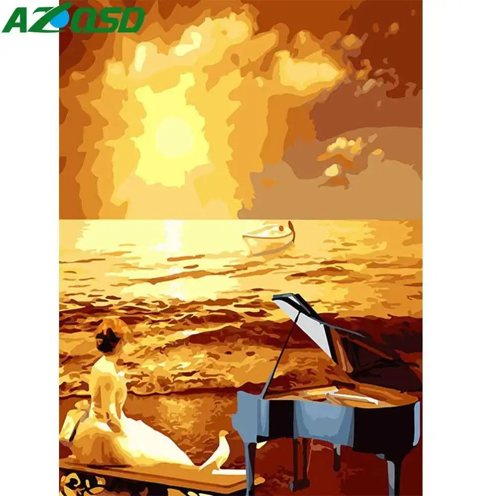 AZQSD масляная краска ing Seaside по номерам установка Sun Paint Холст Картина DIY пейзаж