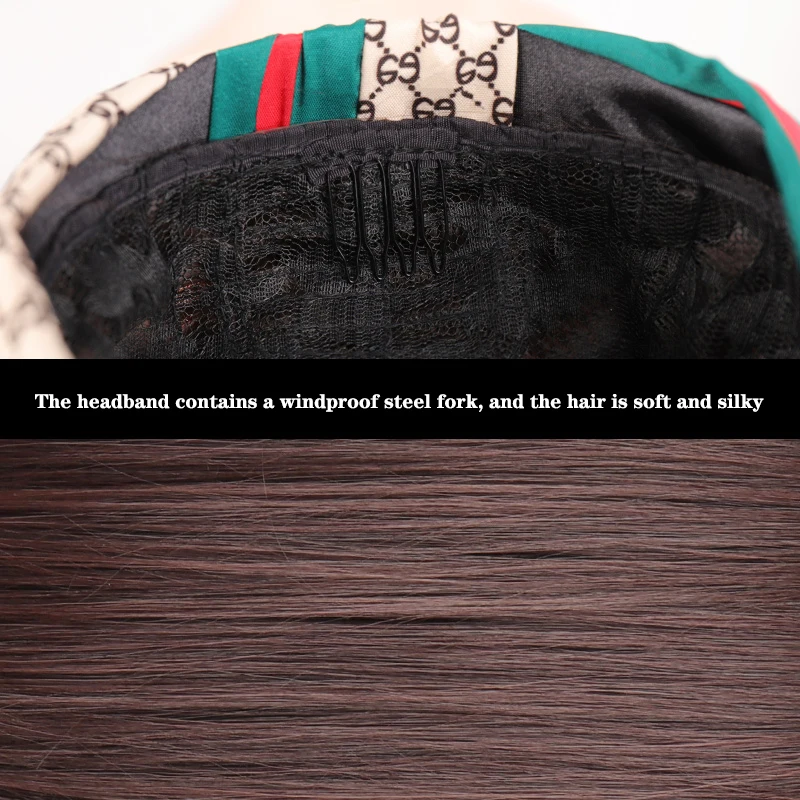 

Hair With Hair Long Straight Hair Fake Hair Hat Wig Synthetic Hair Extensions Hat With Hair Natural Hairpiece For Women