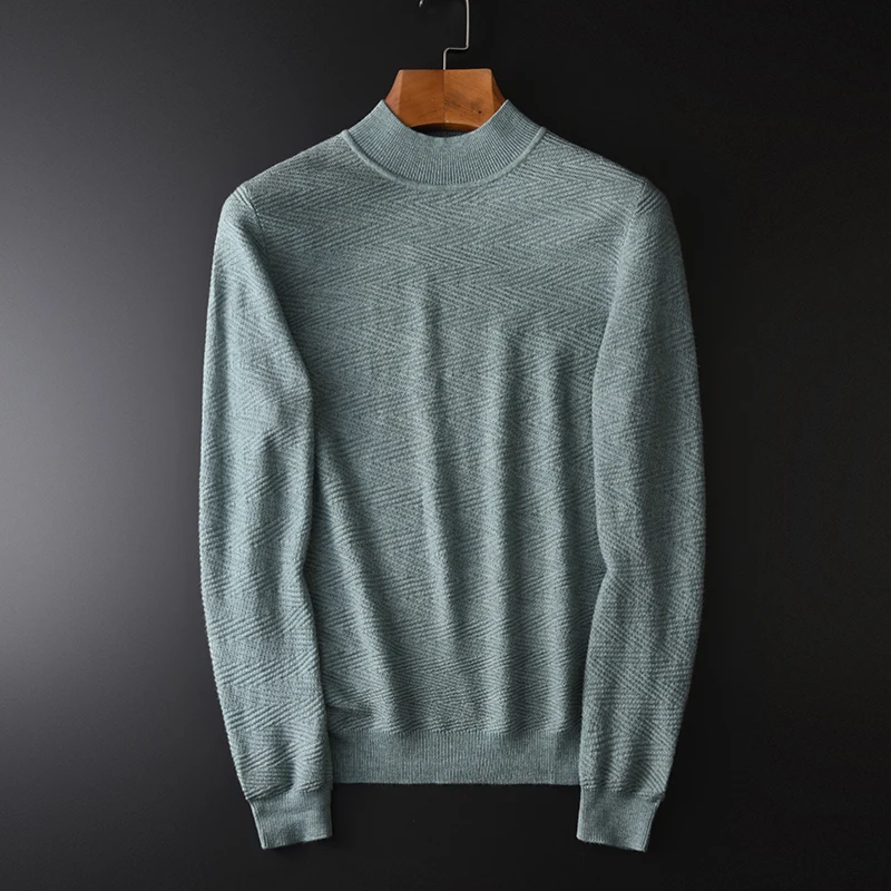 Шерстяной свитер Minglu сине серого цвета мужские роскошные свитера с воротником