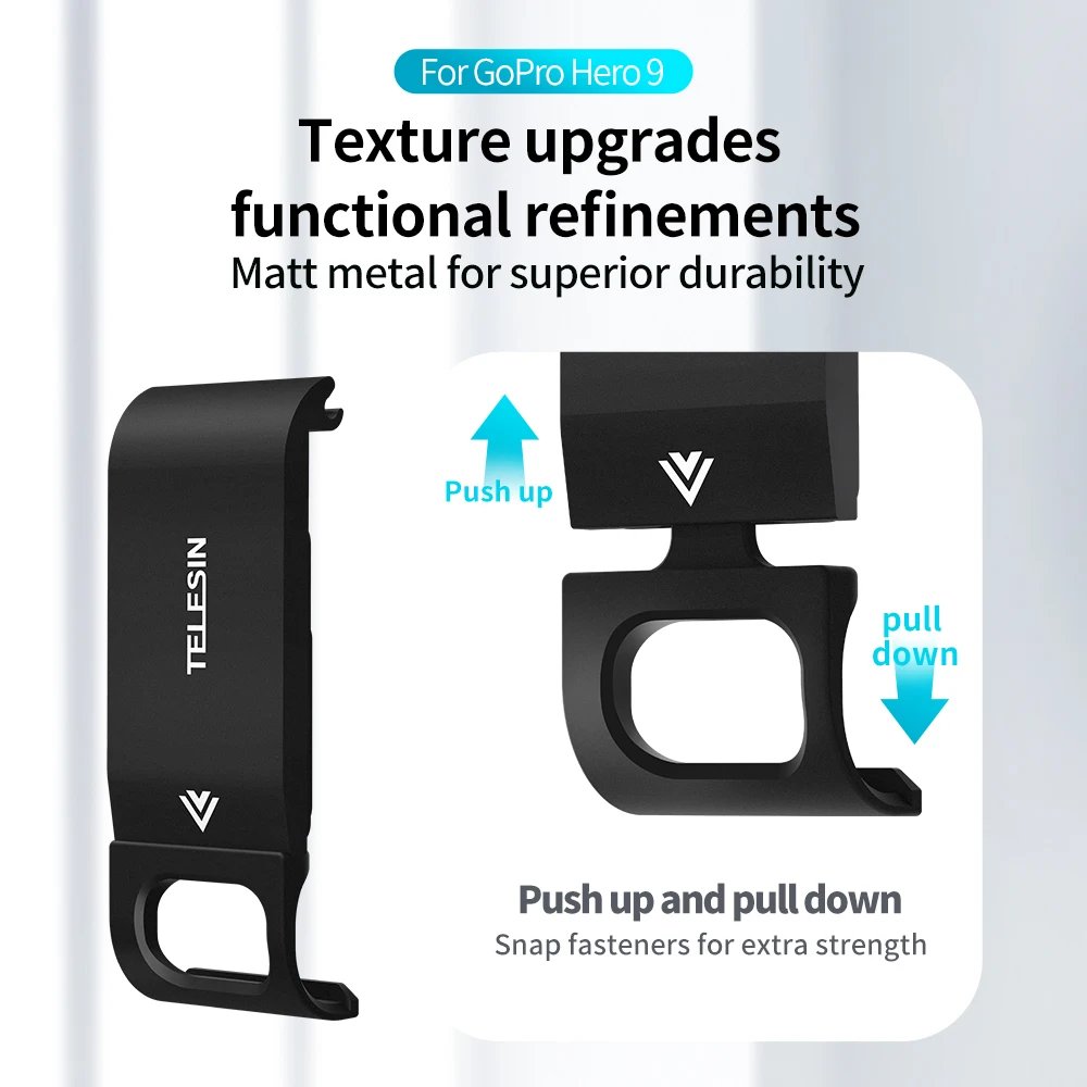 TELESIN для GoPro 9 боковая крышка аккумулятора из алюминиевого сплава Легко Съемная