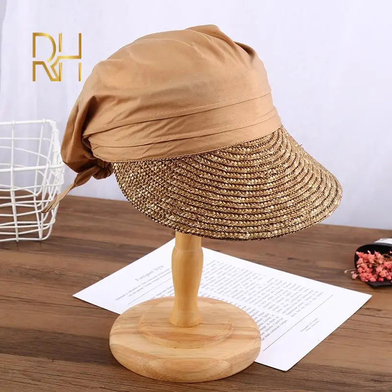 Женская Плетеная соломенная Кепка От Солнца Лоскутная дышащая Кепка-тюрбан из