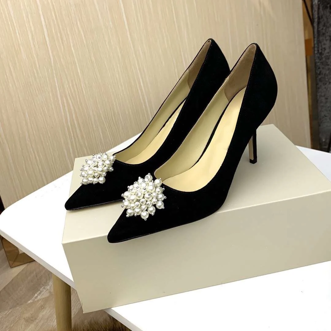 

kmeioo spring elegant shoes woman pointed toe high heels pearl dress pumps for bride shallow stiletto slip-on thin heels