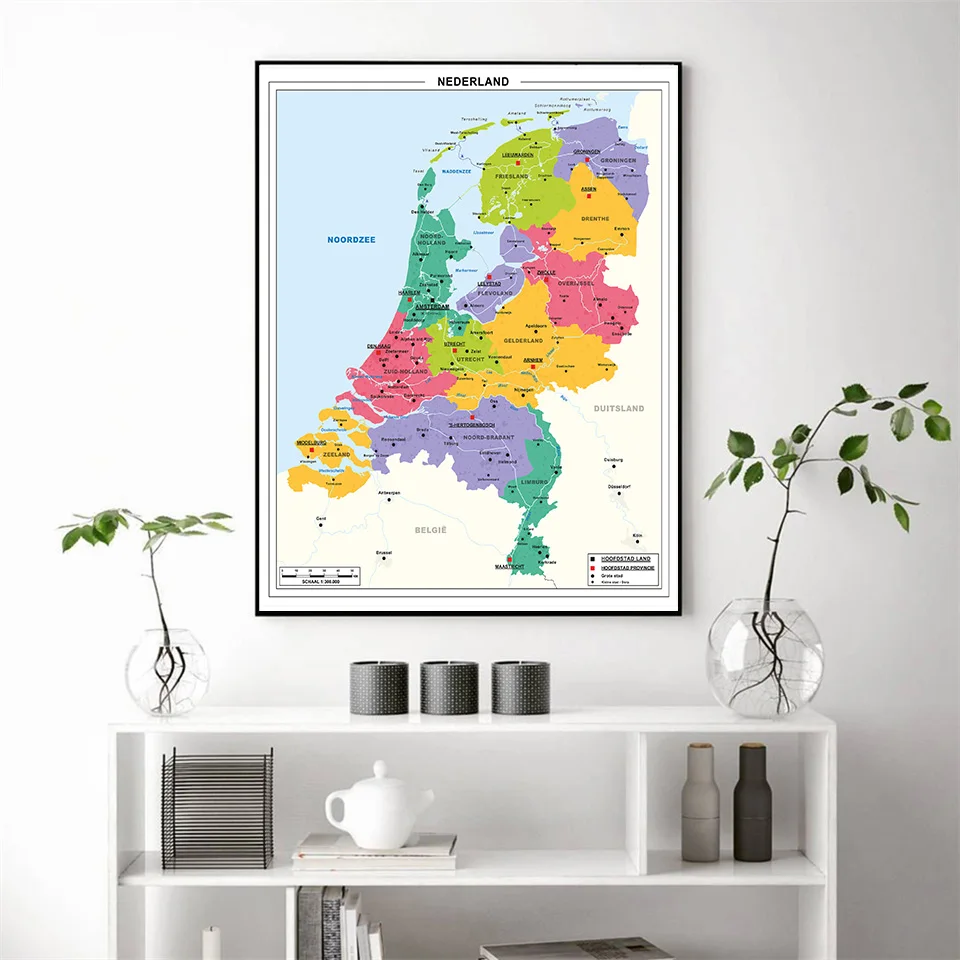 

The Netherlands s Map In Dutch 59*84 cm Wall Art Poster Decorative Canvas Painting School Supplies Living Room Home Decoration