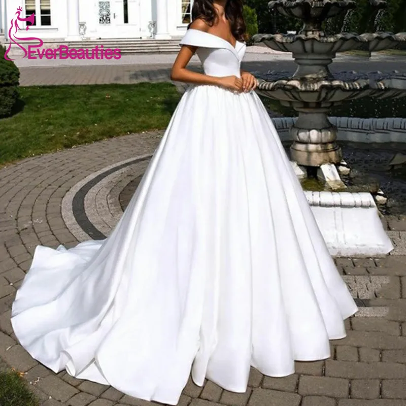 

Robe De Mariee Wedding Dresses 2020 Satin Off the Shoulder Dubai Arabic Wedding Gown Bride Dress Vestido De Noiva