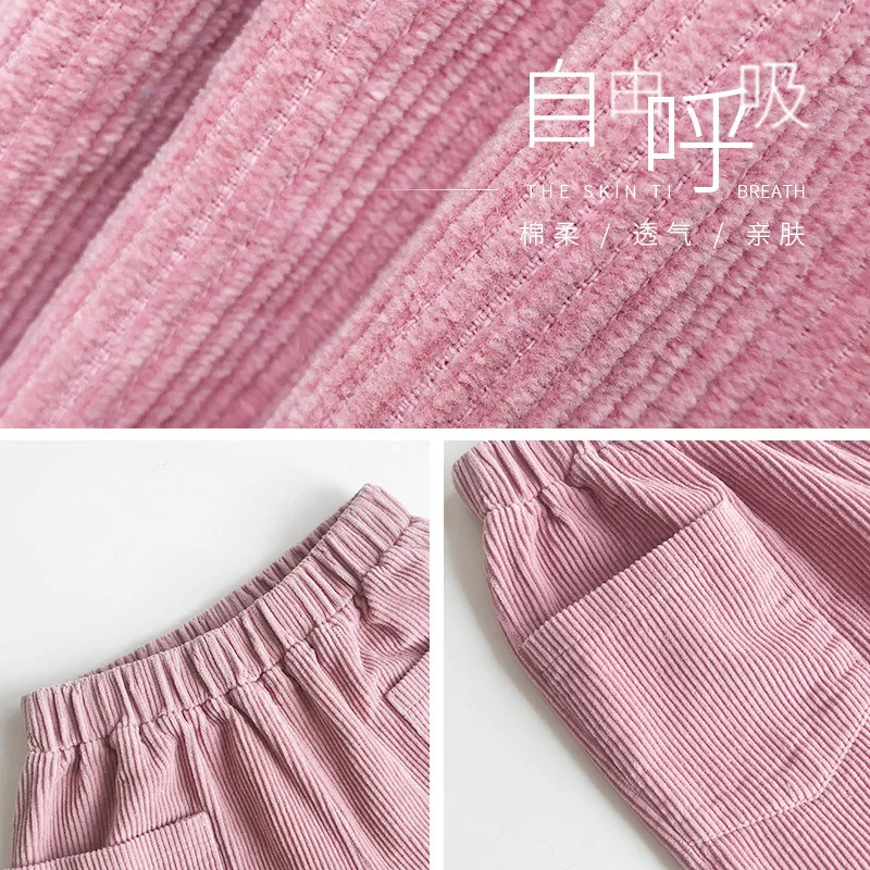 

Corduroy Pants Children Loose Straight Students BF Casual Dad Corduroy Plus Velvet Baggy Pants Women