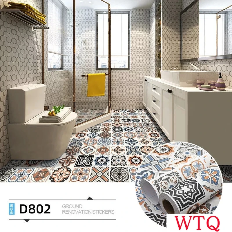 

Thickened PVC Waterproof Bathroom Floor Stickers Peel Stick Self Adhesive Floor Tiles Kitchen Living Room Decor Non Slip Floor
