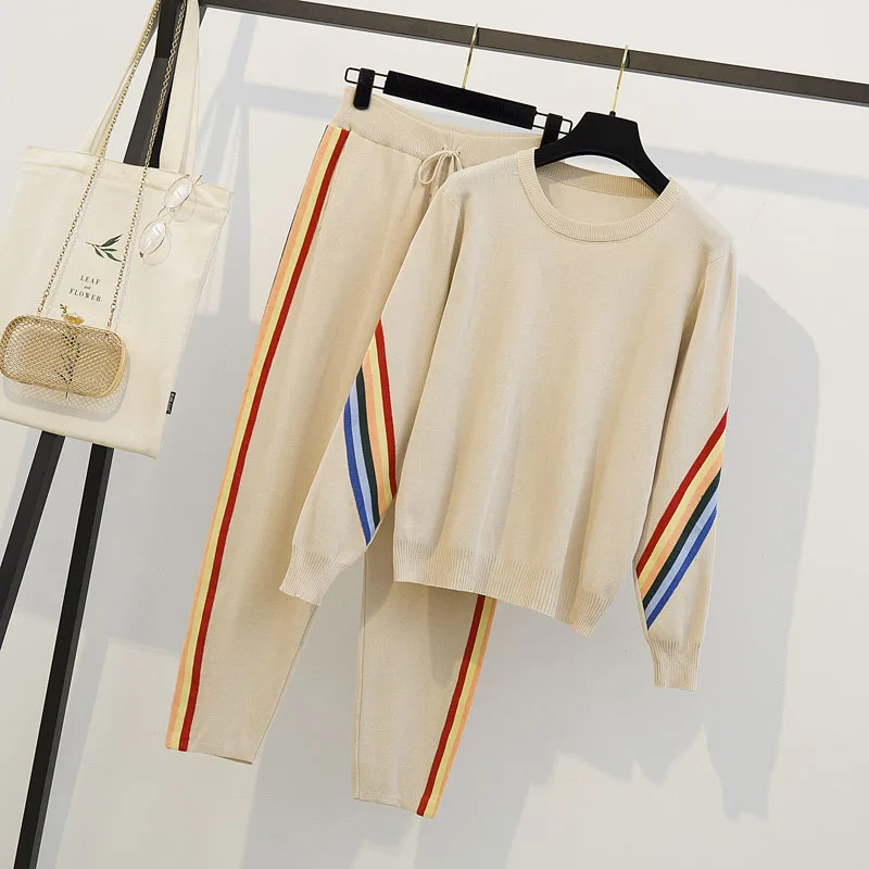 5XL new autumn and winter 2019 women's fashion fat sister loose knit two-piece suit sports leisure |