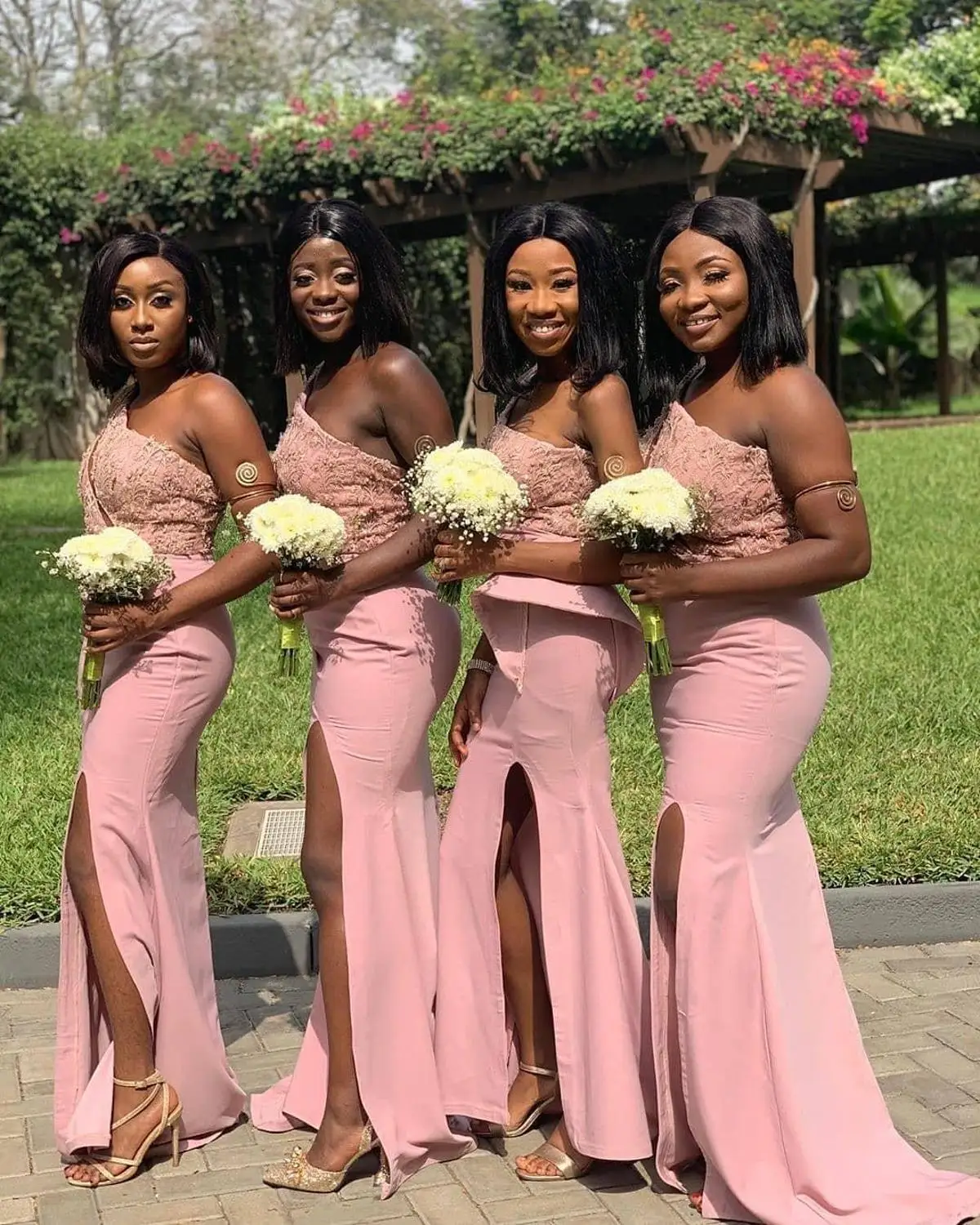 

Aso Ebi Arabic Pink Lace Mermaid Bridesmaid Dresses One Shoulder Beaded Applique Wedding Guest Dresses Maid of Honor Gowns