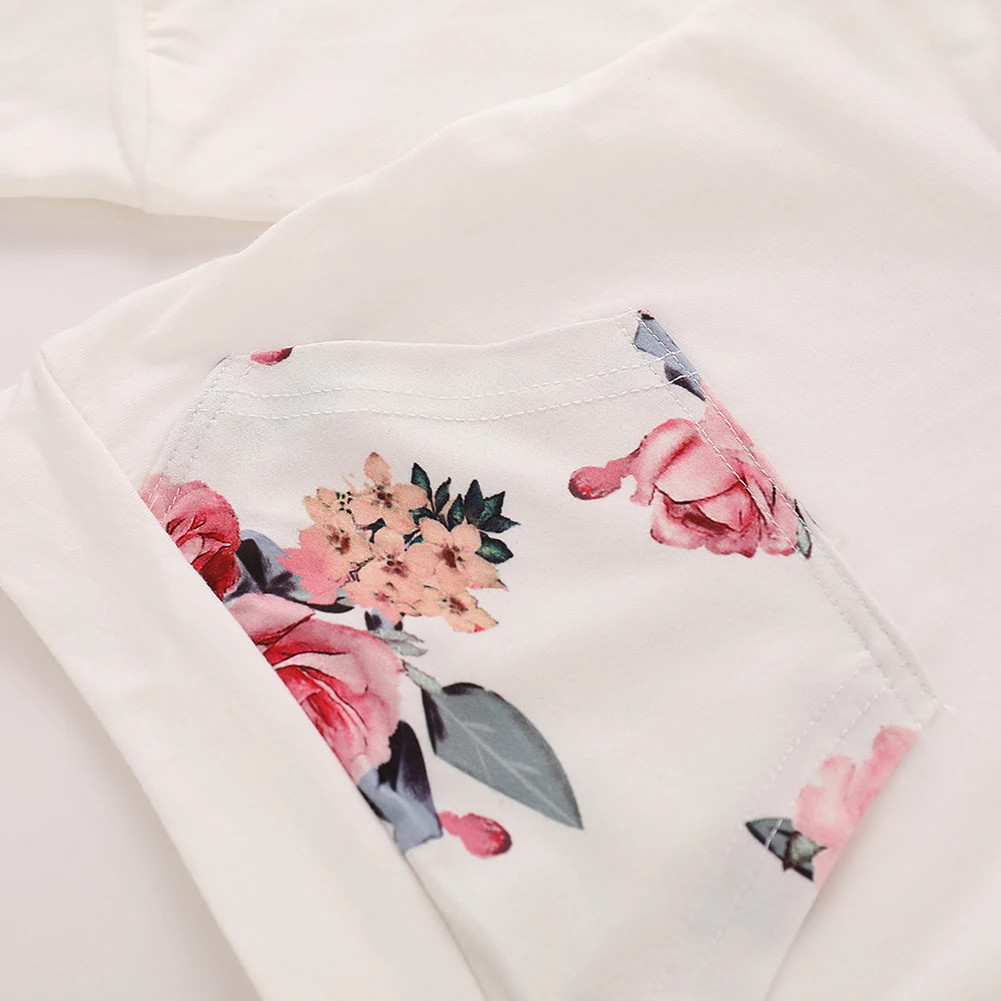 

3pcs Casual Baby Clothing Sets Cute Flowers Printing Cotton Hooded Splicing Long Sleeve Hoodies Drawstring Pants Headwear