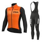 2021 профессиональная команда STRAVA, комплект из Джерси с длинным рукавом и брюк с нагрудником, одежда для велоспорта, Джерси для горного велосипеда, мужская одежда
