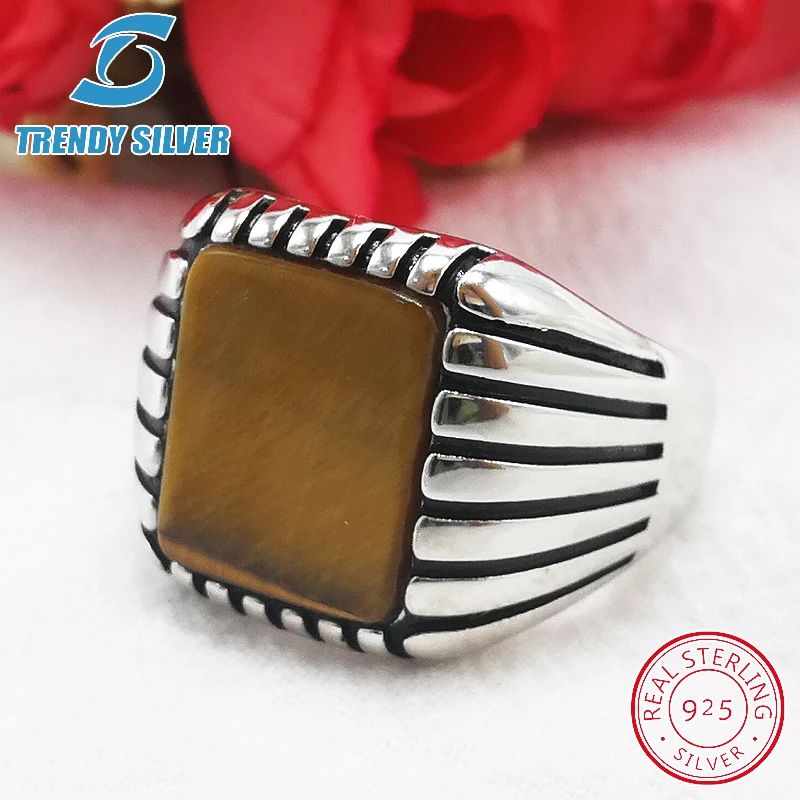 Мужские кольца из серебра 925 пробы с натуральным черным ониксом и агатом TCR8068 |