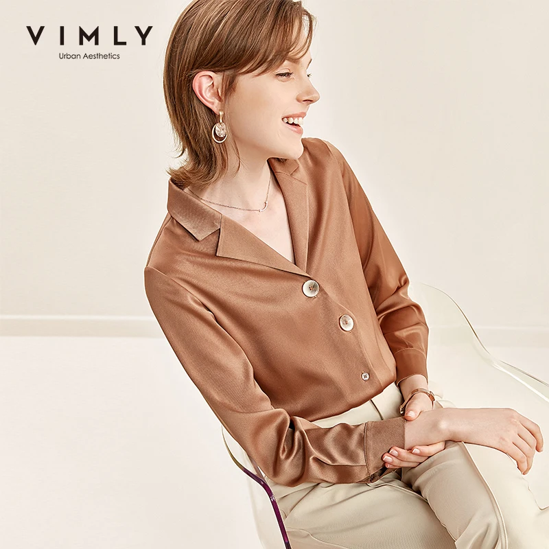 Женская офисная блузка Vimly однобортная Асимметричная Однотонная рубашка с