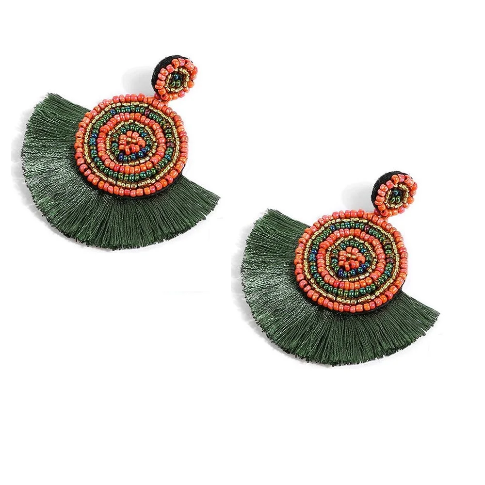 Богемные новые веерообразные серьги с кисточками модные геометрические ручной