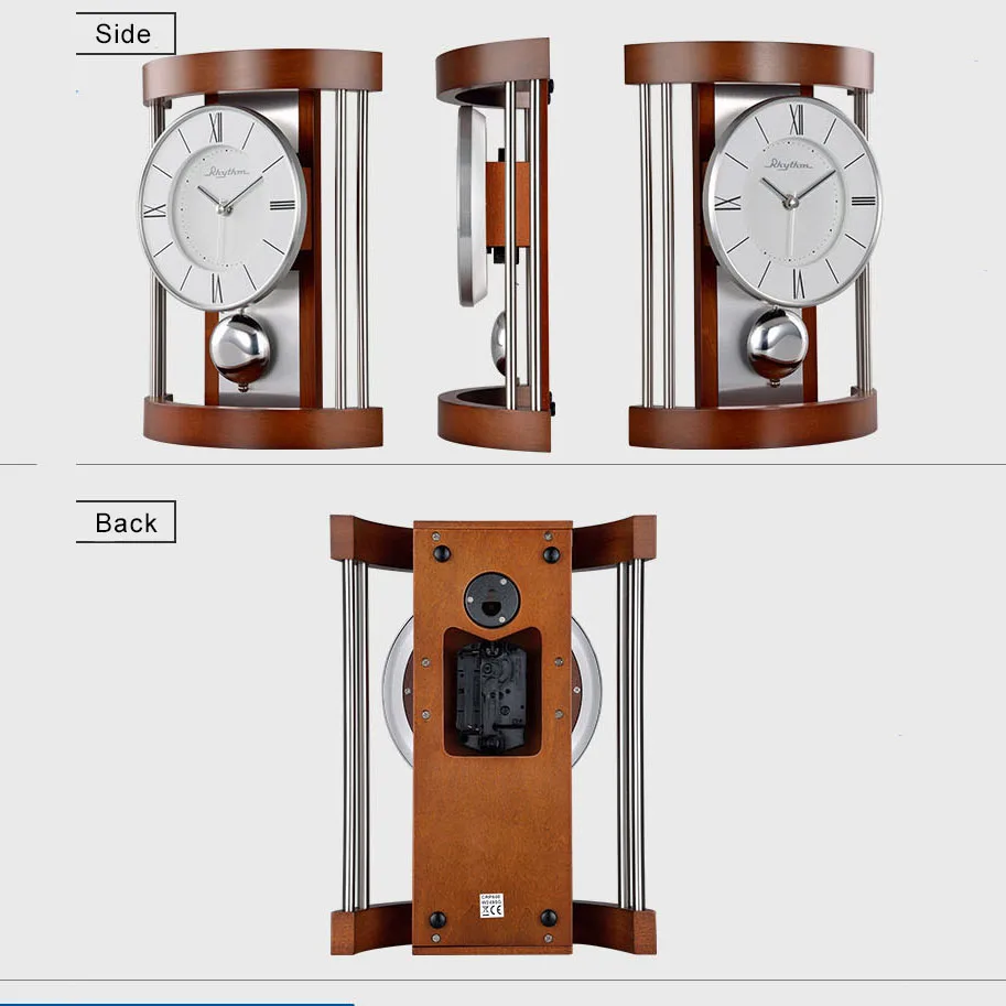 Современные настольные часы RHYTHM высококачественные коричневые из массива