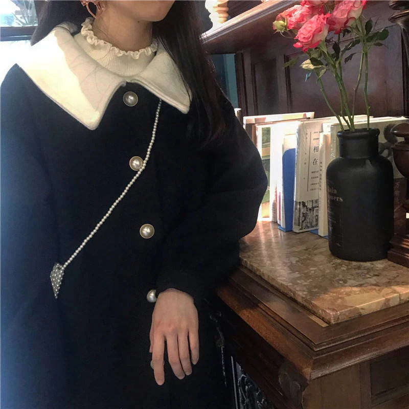 Пальто шерстяное женское с рукавами-фонариками и рюшами |