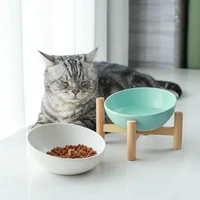 ceramic pet bowl cat bowl with wood stand protection cervical spine pet feeder drinking bowls for cats dogs food water bowl