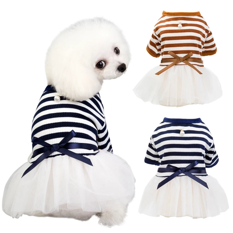 Платье в полоску для собак весенне летнее кружевное платье принцессы щенков и