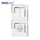 Настенный переключатель на 2 клавиши с европейской немецкой розеткой, роскошная настенная электрическая розетка, зеркальная акриловая панель 16 А переменного тока 110  250 В