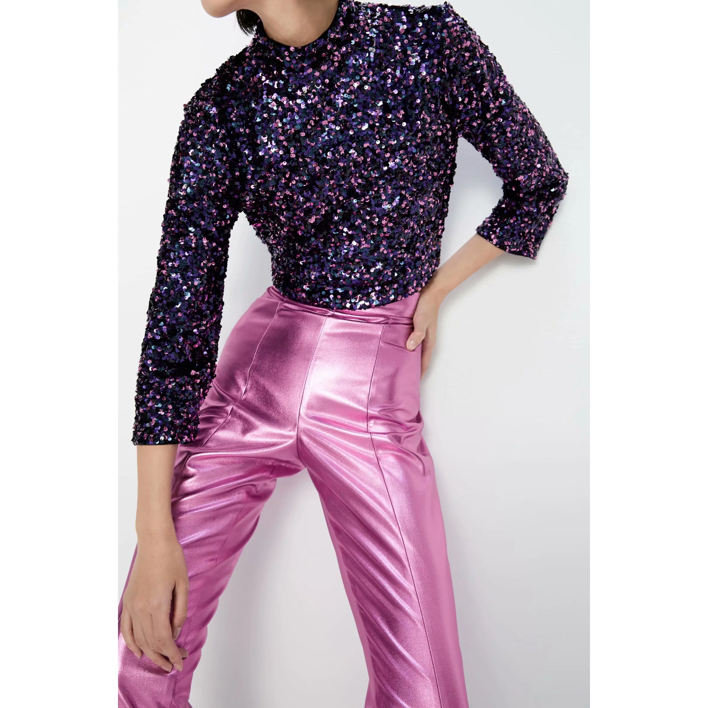 Женская сексуальная расшитая блестками рубашка 2019 Модный женский фиолетовый