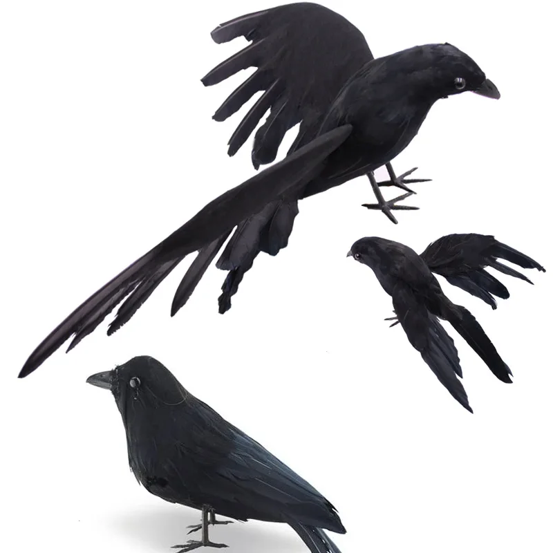 

New Simulation Crow Ornaments Halloween Black Crow Props Simulation Flocking Crow Party Ornaments Decoration