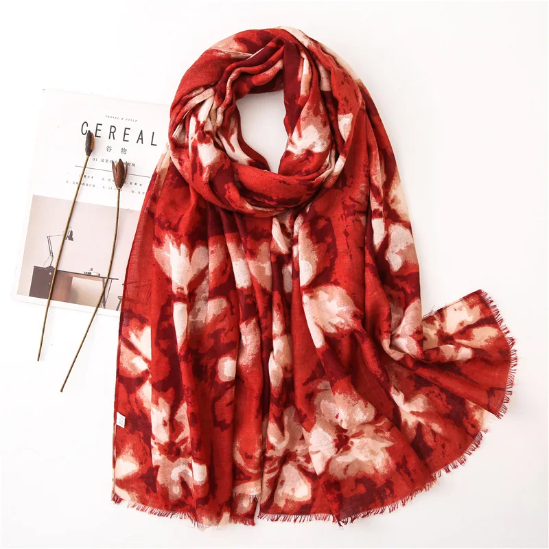 

Women Fashion Splash Ink Painting Floral Tassel Viscose Shawl Lady High Quality Print Wrap Stole Bufandas Muslim Hijab Snood