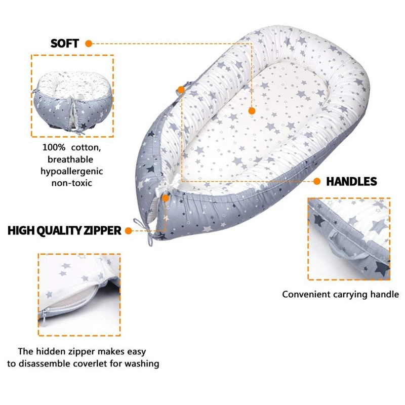 

Baby Lounger, Portable Super Soft 100% Cotton and Breathable Newborn Lounger - Perfect for Co-Sleeping