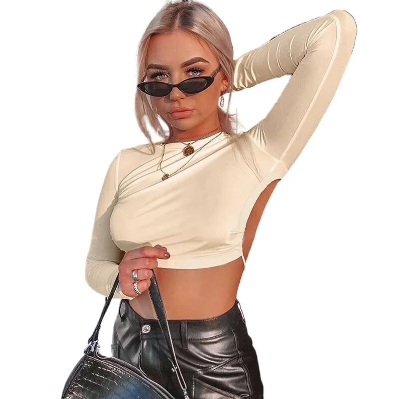

Sexy Halter Long-Sleeved T-Shirt Top Y2K Aesthetic Women Spring 2021 Elegant Fashion Bandage Harajuku Gothic Party Streetwear