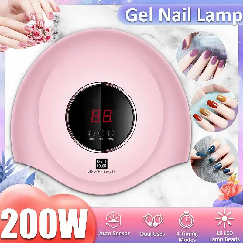 

200W UV LED Nail Lamp for Manicure Nail Dryer Machine UV Lamp For Curing UV Gel Nail Polish With Motion Sensing LCD Display