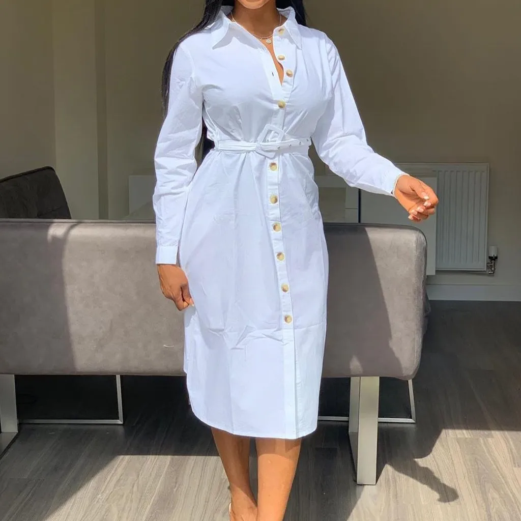 2019 осеннее Длинное Платье Макси женское платье рубашка на пуговицах с разрезом